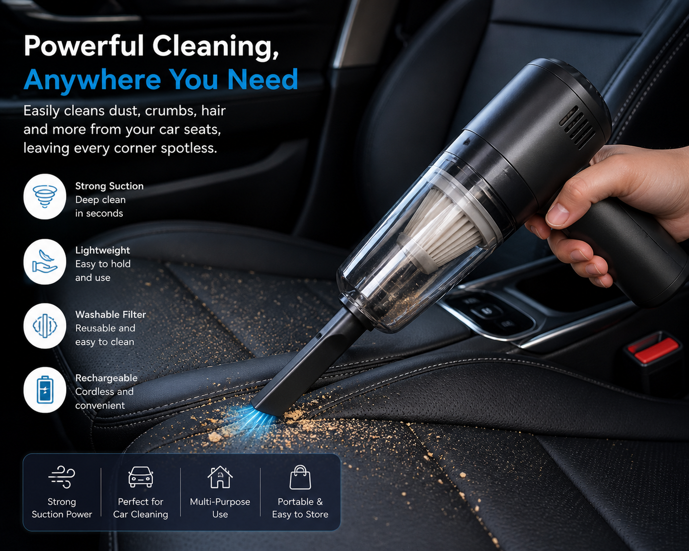 PowerClean Pro Handheld Vacuum – Cordless Car & Home Cleaner